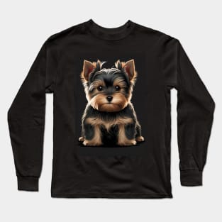 Super Cute Yorkshire Terrier Puppy Portrait Long Sleeve T-Shirt